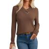 imageGRACE KARIN Sweaters for Women 2025 Fall Long Sleeve V Neck Collared Knitted Pullover Sweaters Dressy Casual TopsBrown