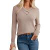 imageGRACE KARIN Sweaters for Women 2025 Fall Long Sleeve V Neck Collared Knitted Pullover Sweaters Dressy Casual TopsKhaki
