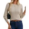 imageGRACE KARIN Women Long Sleeve Sweater Cable Knit Crewneck Sweater Lightweight Knit Pullover Tops with Decorative ButtonsBeige