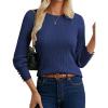 imageGRACE KARIN Women Long Sleeve Sweater Cable Knit Crewneck Sweater Lightweight Knit Pullover Tops with Decorative ButtonsNavy Blue