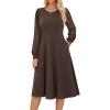 imageGRACE KARIN Womens 2025 Casual Long Lace Sleeve Dresses Summer Flowy Crewneck A Line Plain Midi Dress with PocketsBrown
