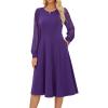 imageGRACE KARIN Womens 2025 Casual Long Lace Sleeve Dresses Summer Flowy Crewneck A Line Plain Midi Dress with PocketsDark Purple