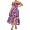 imageGRACE KARIN Womens Floral Print Maxi Dress Off Shoulder Smocked A Line Flowy Ruffle Wedding Guest Dresses with PocketsPurple Flower