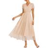 imageGRACE KARIN Womens V Neck Short Sleeve Buttons Floral Lace Wedding Dress Bridesmaid Cocktail Party Maxi DressChampagne
