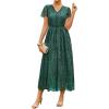 imageGRACE KARIN Womens V Neck Short Sleeve Buttons Floral Lace Wedding Dress Bridesmaid Cocktail Party Maxi DressDark Green