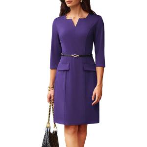 imageGRACE KARIN 2025 Women 34 Sleeve Business Work Dress V Neck Bodycon Sheath Dress with BeltPurple