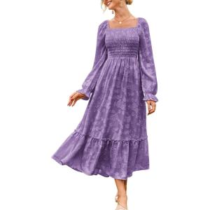 imageGRACE KARIN 2025 Womens Long Sleeve Floral Wedding Guest DressSquare Neck Boho Maxi Dress Flowy Elegant Fall DressPurple