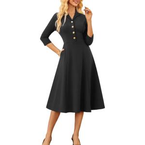 imageGRACE KARIN Fall Work Dresses for Women 202534 Sleeve Business Dress with PocketsALine Office Professional DressesBlack