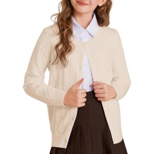 imageGRACE KARIN Girls Cardigan Button Front Cable Knitted School Uniform Sweater for 612 YearsBeige