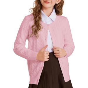 imageGRACE KARIN Girls Cardigan Button Front Cable Knitted School Uniform Sweater for 612 YearsPink