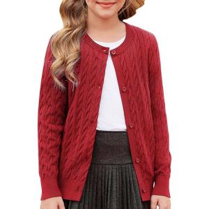 imageGRACE KARIN Girls Cardigan Button Front Cable Knitted School Uniform Sweater for 612 YearsRed