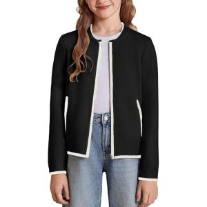 imageGRACE KARIN Girls Cardigan Knit Zip Uniform Sweater School Winter with Pockets 614YBlack