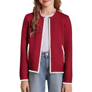imageGRACE KARIN Girls Cardigan Knit Zip Uniform Sweater School Winter with Pockets 614YMaroon