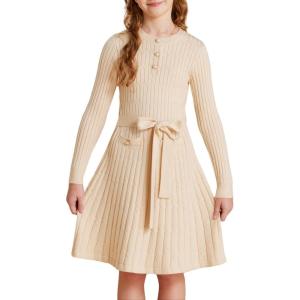 imageGRACE KARIN Girls Dress Fall Winter Sweater Long Sleeve Cable Knit Button Casual Dresses for Teen Girl 614YApricot