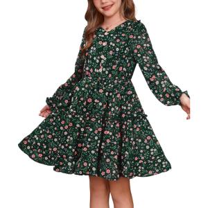 imageGRACE KARIN Girls Fall Floral Dresses 614Y Kids Winter Christmas Party Long Sleeve Holiday Hawaiian Flower DressGreen Floral