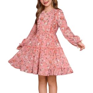 imageGRACE KARIN Girls Fall Floral Dresses 614Y Kids Winter Christmas Party Long Sleeve Holiday Hawaiian Flower DressPink Floral