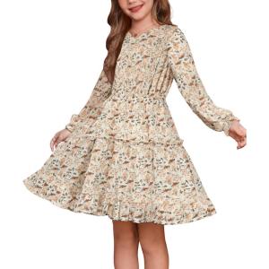 imageGRACE KARIN Girls Fall Floral Dresses 614Y Kids Winter Christmas Party Long Sleeve Holiday Hawaiian Flower DressWhite Floral