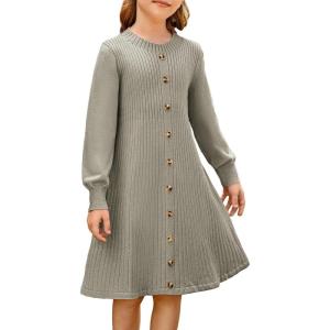 imageGRACE KARIN Girls Fall Sweater Dresses Girl Long Sleeve Winter Dress Kids Knit Casual Formal Dresses Size 614Army Green