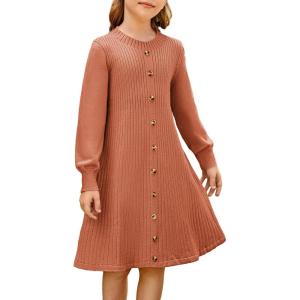 imageGRACE KARIN Girls Fall Sweater Dresses Girl Long Sleeve Winter Dress Kids Knit Casual Formal Dresses Size 614Brown