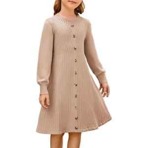 imageGRACE KARIN Girls Fall Sweater Dresses Girl Long Sleeve Winter Dress Kids Knit Casual Formal Dresses Size 614Khaki