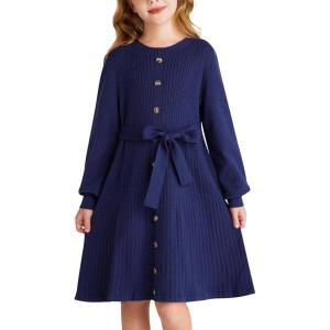 imageGRACE KARIN Girls Fall Sweater Dresses Girl Long Sleeve Winter Dress Kids Knit Casual Formal Dresses Size 614Navy Blue