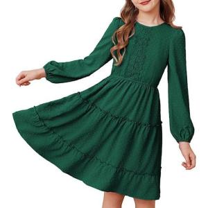 imageGRACE KARIN Girls Long Sleeve Fall Dress Casual Party Teen Swiss Dot Ruffle Tiered Lace Dresses for 714 YearsGreen