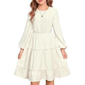 imageGRACE KARIN Girls Long Sleeve Fall Dress Casual Party Teen Swiss Dot Ruffle Tiered Lace Dresses for 714 YearsWhite