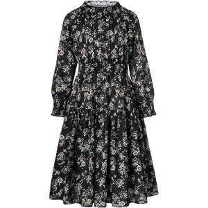 imageGRACE KARIN Girls Long Sleeve Fall Dress Floral High Waist Casual Midi Dresses with Pocket for 614 YearsBlack