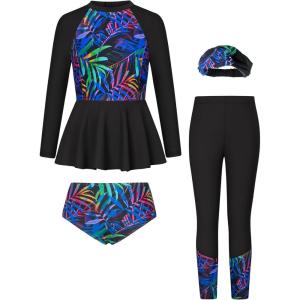 imageGRACE KARIN Girls Long Sleeve Swimsuit Mermaid Bathing Suit Rash Guard Swimwear 4 Piece Size 512Blackcoconut