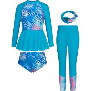 imageGRACE KARIN Girls Long Sleeve Swimsuit Mermaid Bathing Suit Rash Guard Swimwear 4 Piece Size 512Bluefeather