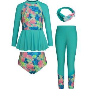 imageGRACE KARIN Girls Long Sleeve Swimsuit Mermaid Bathing Suit Rash Guard Swimwear 4 Piece Size 512Greenleaves