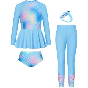 imageGRACE KARIN Girls Long Sleeve Swimsuit Mermaid Bathing Suit Rash Guard Swimwear 4 Piece Size 512Greenmermaid