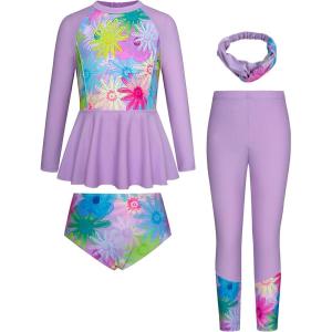 imageGRACE KARIN Girls Long Sleeve Swimsuit Mermaid Bathing Suit Rash Guard Swimwear 4 Piece Size 512Light Purpledaisy