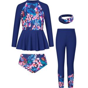 imageGRACE KARIN Girls Long Sleeve Swimsuit Mermaid Bathing Suit Rash Guard Swimwear 4 Piece Size 512Navyfloral