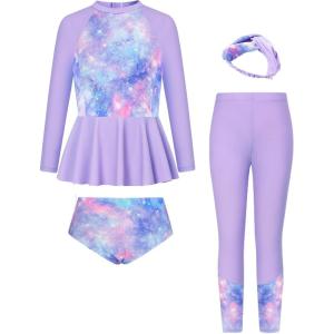 imageGRACE KARIN Girls Long Sleeve Swimsuit Mermaid Bathing Suit Rash Guard Swimwear 4 Piece Size 512Skypurple