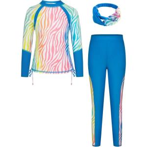 imageGRACE KARIN Girls Long Sleeve Swimsuit Two Piece Rashguard Floral Swimwear 614YGradient Leopard Print