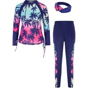 imageGRACE KARIN Girls Long Sleeve Swimsuit Two Piece Rashguard Floral Swimwear 614YTree