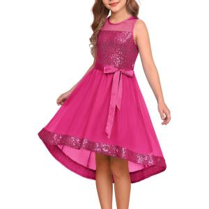 imageGRACE KARIN Girls Sequin Party Formal Dress Wedding Guest Sparkle Fancy Birthday Tulle High Low Prom Dresses 614 YearsRose Red