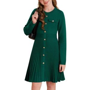imageGRACE KARIN Girls Sweater Fall Dress Long Sleeve Knit Button Front Pleated ALine Casual Winter Midi Dresses 514YGreen