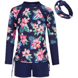 imageGRACE KARIN Girls Swimsuit Long Sleeve Rashguard Set 2Piece Bathing Suit 612YFlower