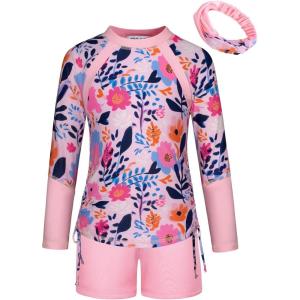 imageGRACE KARIN Girls Swimsuit Long Sleeve Rashguard Set 2Piece Bathing Suit 612YOrange Blue