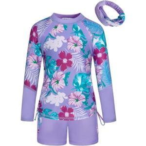 imageGRACE KARIN Girls Swimsuit Long Sleeve Rashguard Set 2Piece Bathing Suit 612YPurple Floral