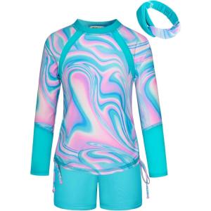 imageGRACE KARIN Girls Swimsuit Long Sleeve Rashguard Set 2Piece Bathing Suit 612YTeal