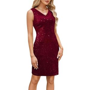 imageGRACE KARIN Sequin Dress for Women 2025 Sleeveless VNeck Sparkly Glitter Cocktail Party Club Bodycon DressWine Red