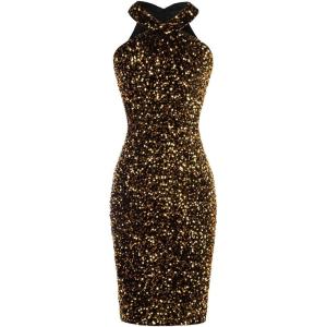 imageGRACE KARIN Sequin Dress for Women Sleeveless Sparkly Glitter Halter Dress Bodycon Mini Club Dresses 2025Black Gold