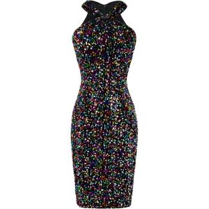 imageGRACE KARIN Sequin Dress for Women Sleeveless Sparkly Glitter Halter Dress Bodycon Mini Club Dresses 2025Colorful Black