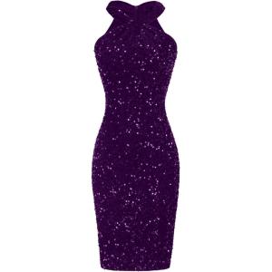 imageGRACE KARIN Sequin Dress for Women Sleeveless Sparkly Glitter Halter Dress Bodycon Mini Club Dresses 2025Purple