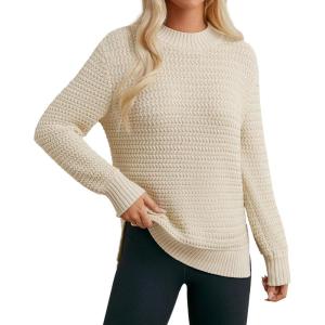 imageGRACE KARIN Women 2025 Fall Knit Sweaters Soft Long Sleeve Pullover Trendy Mock Neck Side Slit Loose Sweater TopsBeige