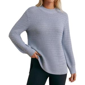 imageGRACE KARIN Women 2025 Fall Knit Sweaters Soft Long Sleeve Pullover Trendy Mock Neck Side Slit Loose Sweater TopsGrey