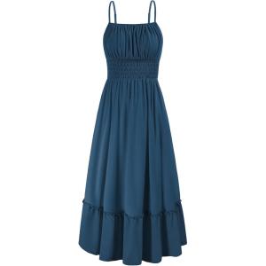 imageGRACE KARIN Womens 2025 Summer Dress Casual Sleeveless Spaghetti Strap Smocked Ruffle Beach Long Maxi Dress with PocketsBlue